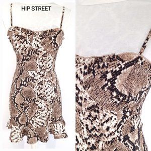 LUVALOT Spaghetti Strap Ruffle Edge Snake Skin Print Mini Dress 6